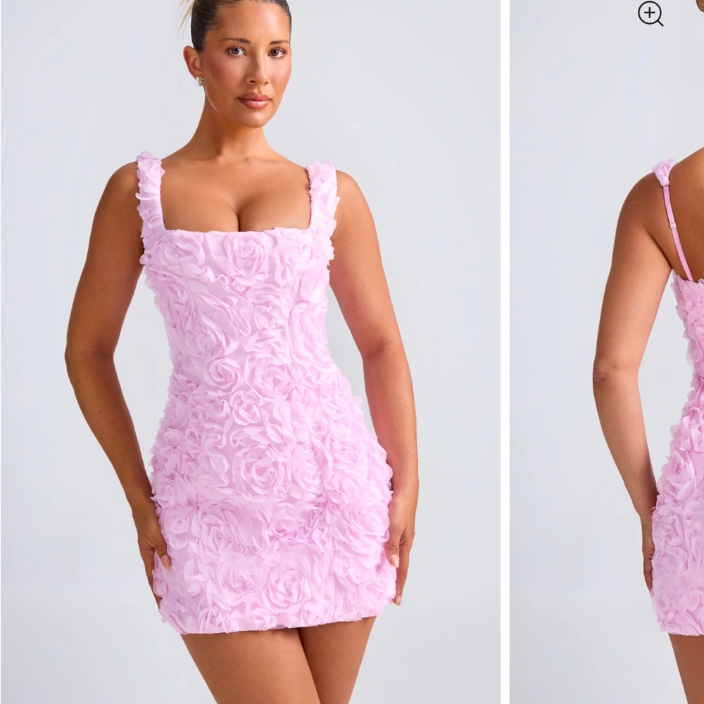 Oh Polly “POSY” Floral Appliqué Corset Mini Dress - Lilac (Size: [0])